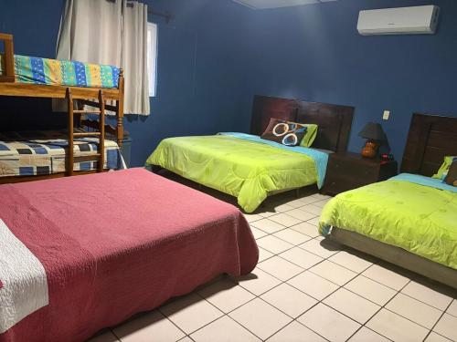 a bedroom with two beds and a blue wall at Enjoy Cabo del Sol Costa del Sol in El Zapote