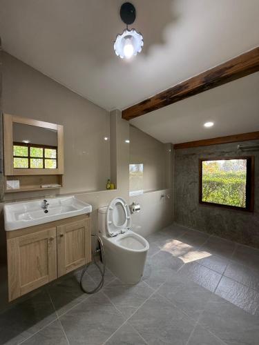 a bathroom with a toilet and a sink at เพลินนะเพลินนา รีสอร์ต Ploennaploenna in Ban Rim Lao