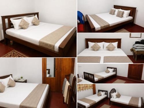 a collage of four pictures of a bedroom with two beds at Duleni villa in Haldummulla