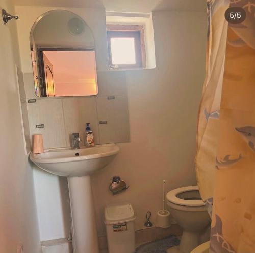 a small bathroom with a sink and a toilet at Green House in Cholpon-Ata