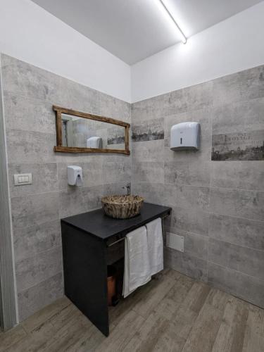 ein Badezimmer mit Waschbecken und Spiegel in der Unterkunft CasaGabri in Tarcău-Gheuca
