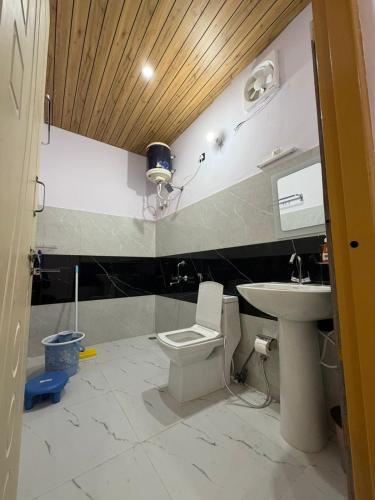 a bathroom with a toilet and a sink at Pahadi Aangan Chakrata in Kailāna
