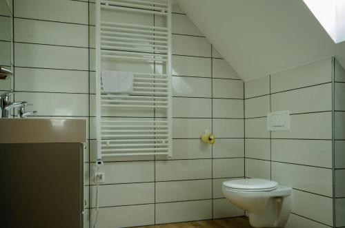 a bathroom with a toilet and a sink at Monbuhim Four in Veszprém