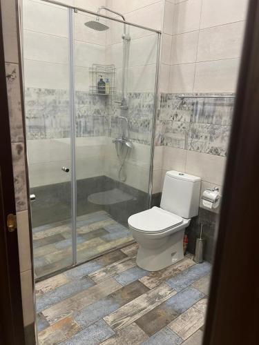 a bathroom with a shower with a toilet and a shower at Cozy corner Komitas in Yerevan