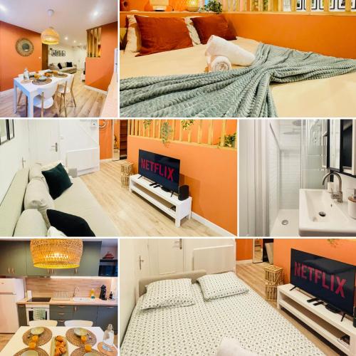 a collage of photos of a hotel room at La Demeure des Troubadours - Hyper centre in Provins
