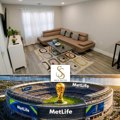 a living room with a couch and a coffee table at The Lovely Suite - 1BR close to NYC in Paterson