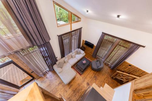 an overhead view of a living room with a couch at DiliJazz Hotel & Restaurant in Dilijan