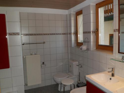 a bathroom with a toilet and a sink at Pension Grünauhof in Grünau im Almtal