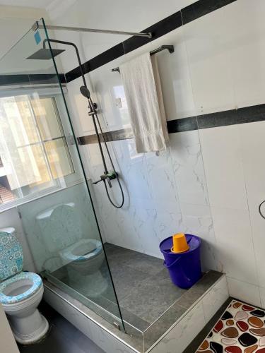ein Badezimmer mit Dusche und Toilette in der Unterkunft Westreams Hotel in New Weija