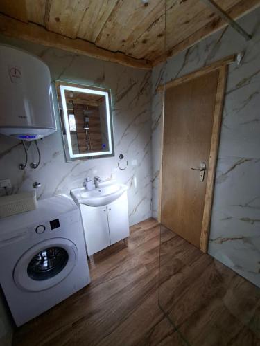 a bathroom with a washing machine and a sink at Vikendica Smolovic in Žabljak
