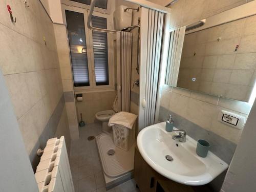 a small bathroom with a sink and a toilet at Casa Pinuccio Sapri in Sapri