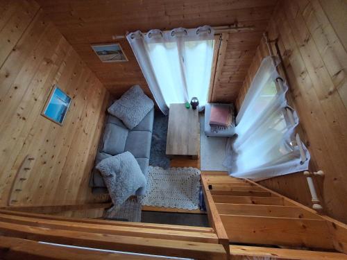 an overhead view of a room in a tiny house at Koobamäe saunamaja in Kulli