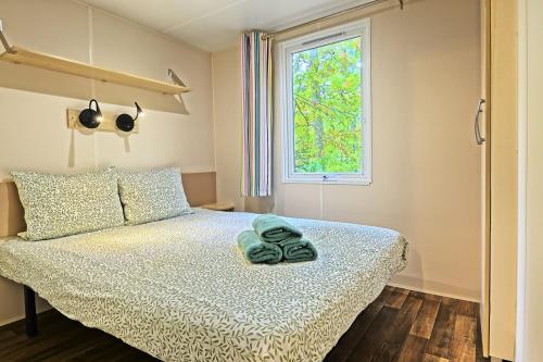 a bedroom with a bed and a window at Clairière AC - Petfriendly Piscine in Saint-Chéron