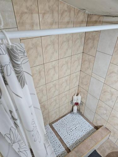 an overhead view of a shower in a bathroom at Cousy Center House in Šiauliai