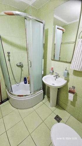 a bathroom with a shower and a sink at Sunny place in Podgorica