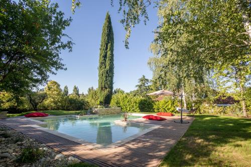 une piscine dans un jardin avec un grand arbre dans l'établissement L'Autre Rives, à Albi