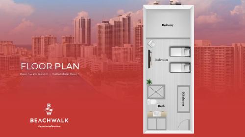 a floor plan of a building in front of a city at Upper Studio Stunning Intracoastal Views in Hallandale Beach