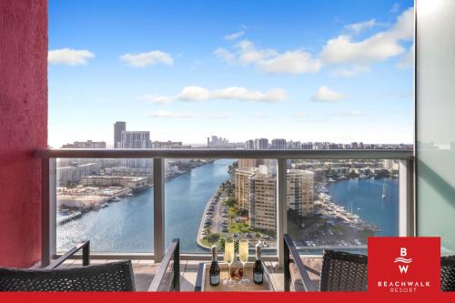 a view of a river from a hotel room window at High-Floor Beachwalk Studio Bay View Balcony in Hallandale Beach