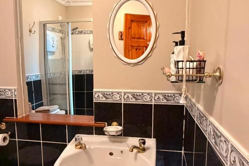 a bathroom with a sink and a mirror at 2 Bedroom Apartment - Free Parking & Garden in Kilmessan
