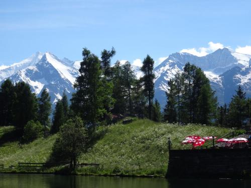 a mountain range with snow covered mountains in the background at Studio Türkis in Grächen