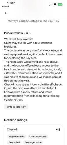 a screenshot of a cell phone of a text message at Murray's Lodge in Filey