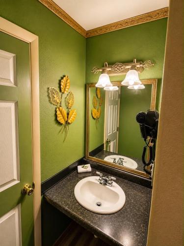 a bathroom with a sink and a mirror at Frontier Lodge in Lander