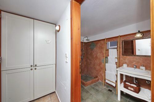 a bathroom with a sink and a shower at VILLA VICTORIA in Ditropo