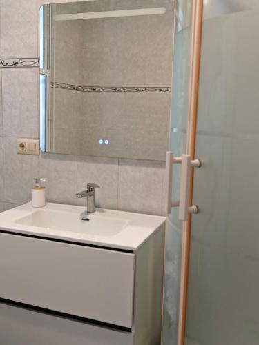 a bathroom with a sink and a mirror at Apartamento Leal Ferrol in Ferrol