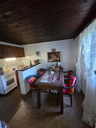 a kitchen with a table and chairs in a kitchen at SaDa Riverside in Apatin