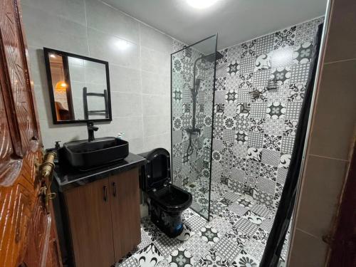 a bathroom with a toilet and a sink and a shower at Studio ALADIN in Rabat