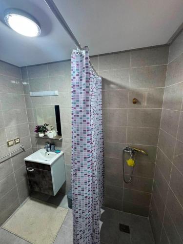 a bathroom with a shower and a sink at Cozy two bedroom apartment in Meknès