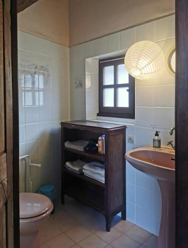 a bathroom with a sink and a toilet at Maison de village, Verdon in Trigance