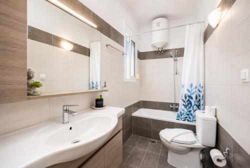 a bathroom with a sink and a toilet and a tub at Villa Situla in Barbati