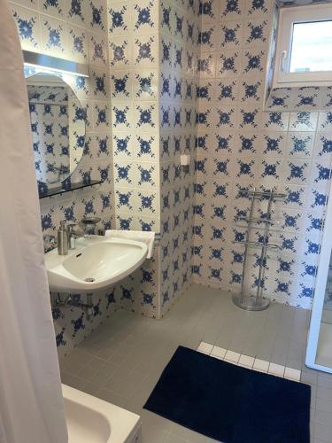 a bathroom with a sink and a mirror at Private Garden Apartment near Bad Schallerbach in Wallern an der Trattnach