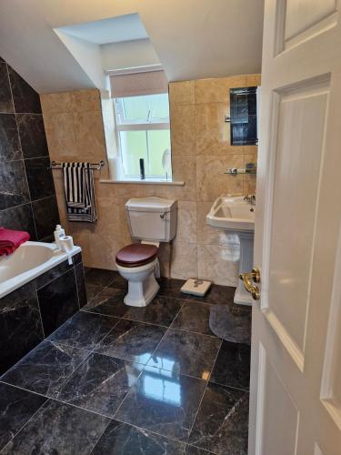 a bathroom with a toilet and a tub and a sink at Apartment in Coolea in Bard Inch