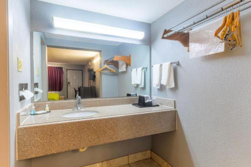 a bathroom with a sink and a large mirror at The Lodge at the Falls in Wichita Falls