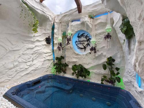 an indoor pool with plants on the wall at Las Golondrinas de Henche in Henche