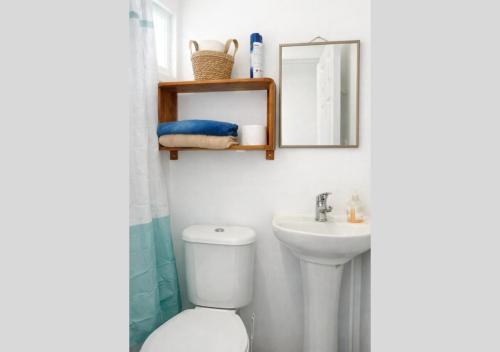 a bathroom with a toilet and a sink at Refugio Pradera del Sur in Llanquihue