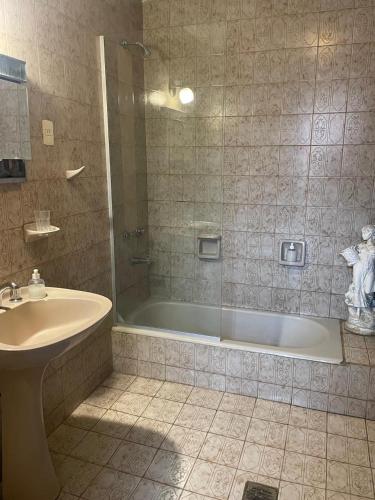 a bathroom with a shower and a tub and a sink at CASA NONI in Salta