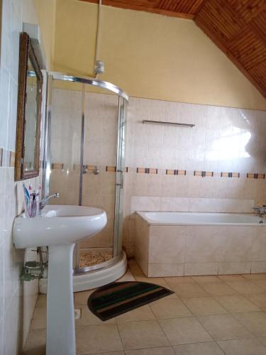 a bathroom with a sink and a bath tub at Scenic View Hotel and Resort in Thika