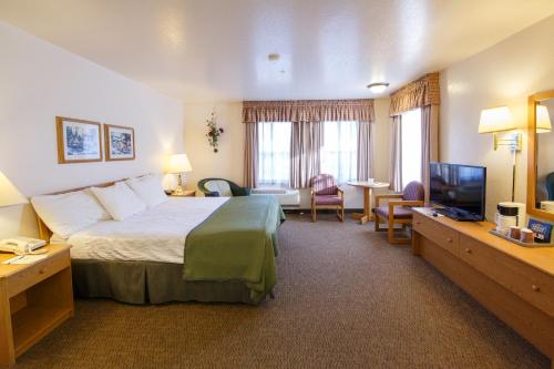 Habitación de hotel con cama y TV en Murphys Inn Motel, en Murphys
