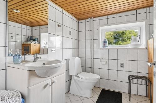 a bathroom with a toilet and a sink at Idyllic Old Cottage With Low Ceilings in Bredebro