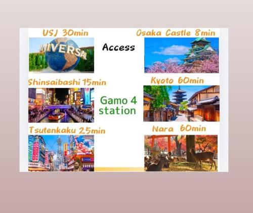 a collage of pictures of different cities at Imafuku Happiness Villa in Osaka