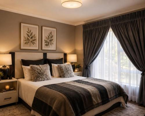 a bedroom with a large bed and a window at Duco self-catering in Nelspruit