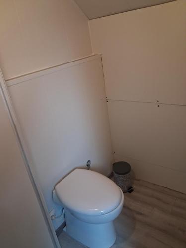 a bathroom with a white toilet in a room at Chez Cosette, studio in Montreuil-sur-Mer