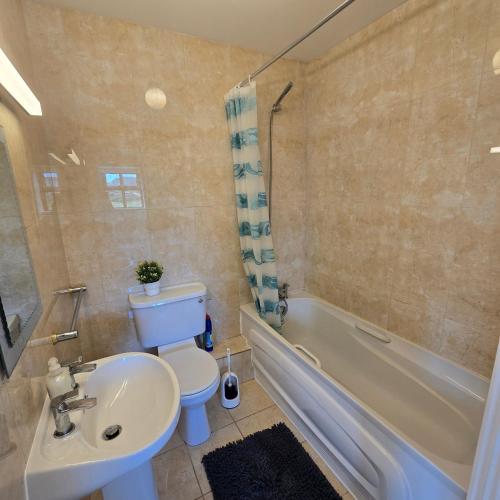 a bathroom with a sink and a toilet and a tub at 18 Clifden Court in Clifden