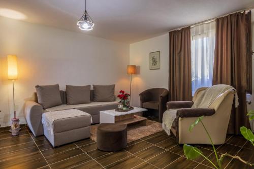 a living room with a couch and chairs at Dolina Vekova in Banja