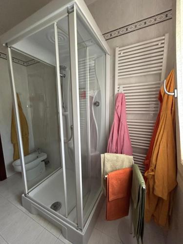 a bathroom with a shower and a toilet at Casa Vacanze Revè in Possagno