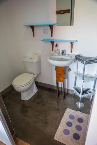 a bathroom with a toilet and a sink at GarçaView in Vila Franca do Campo