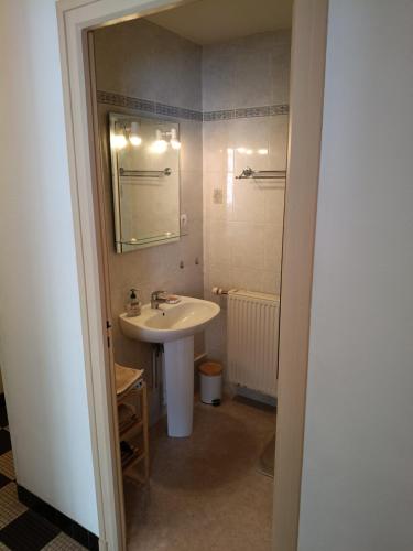 a bathroom with a sink and a mirror at Au cœur de Givet in Givet